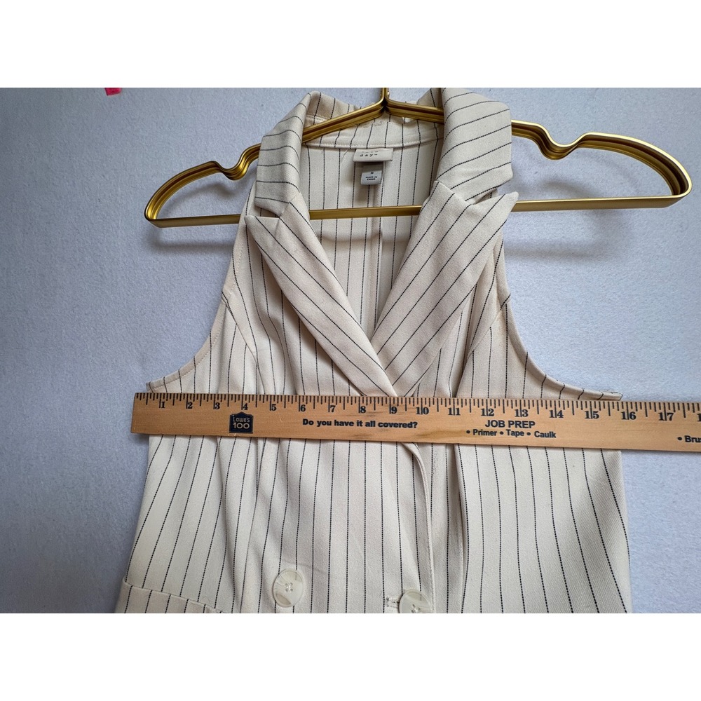 A New Day Womens Sz S Pinstripe Halter Jumpsuit Cream Black Double Breasted Wide - Picture 6 of 9